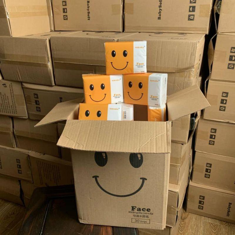 1 thùng Giấy ăn gấu trúc SAKARA mặt cười 1 tờ 4 lớp mềm dai không bụi giấy lau an toàn cho sức khoẻ...