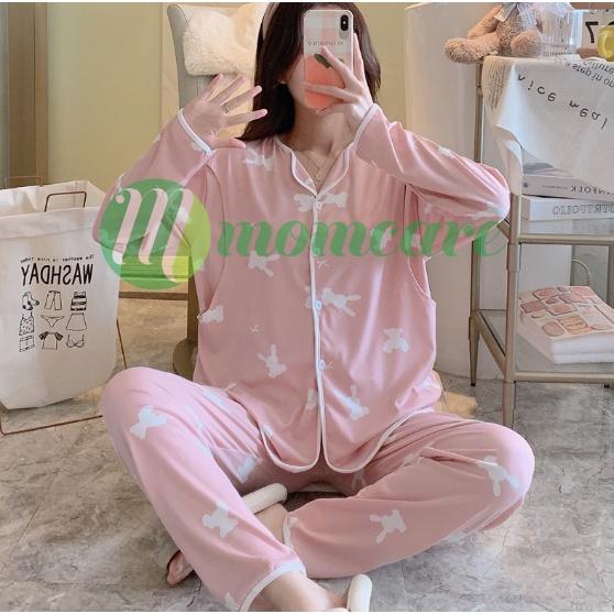BỘ MẶC BẦU SAU SINH DÀI TAY PIJAMA Rabbit chất mềm mịn, mặc xuân hè cực thích