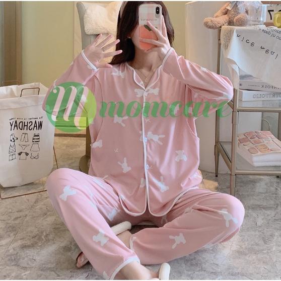 BỘ MẶC BẦU SAU SINH DÀI TAY PIJAMA Rabbit chất mềm mịn, mặc xuân hè cực thích