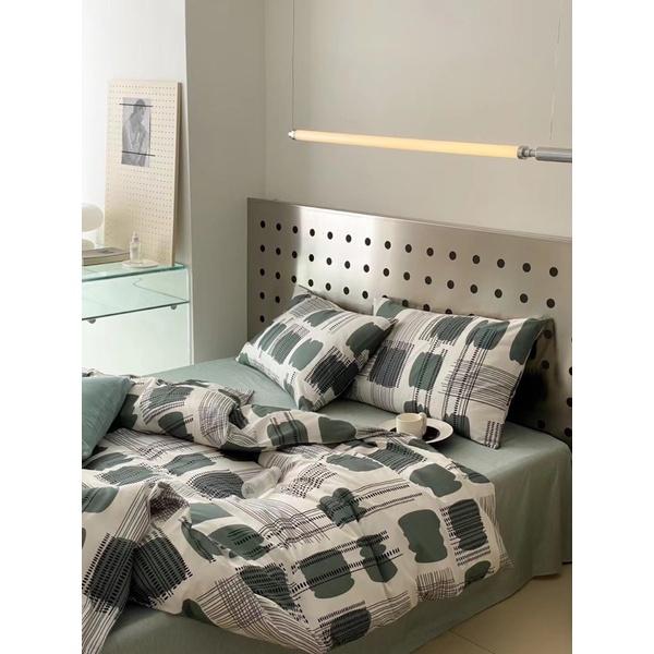 Bộ Chăn Ga Gối Cotton Living 100%cotton Hàng Nhập Khẩu Cao Cấp 4 Món Hoạ tiết Kẻ Sang Trọng