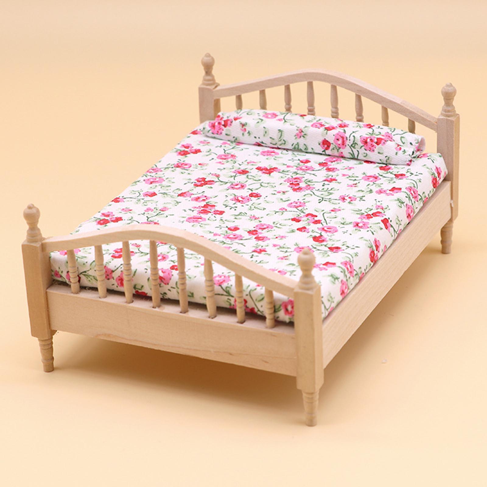 2x Dollhouse Miniature Bed Single Bed Model DIY Scene Model