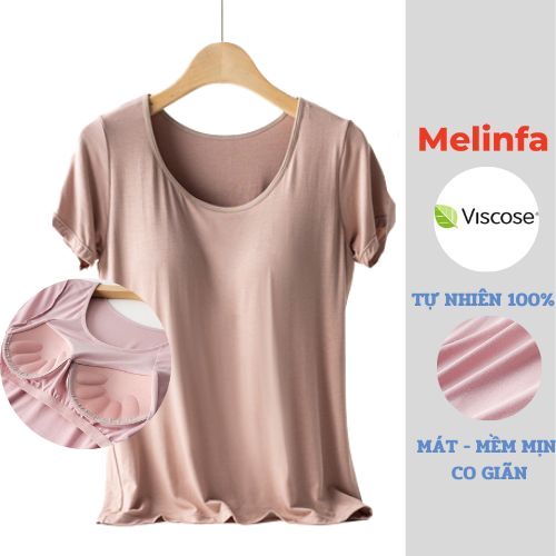Áo thun nữ ngắn tay đệm ngực nâng đỡ vải Viscose mềm mại thoáng mát mặc nhà mùa hè mã VAA0096