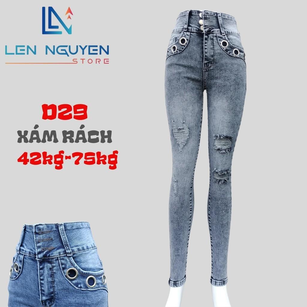D29_ quần dài jean nữ thiết kế lưng Cao 2 nút ,dài 95-96cm kiểu khoeng túi, quần bò lưng cao, vải jean cao cấp, co giãn thoải mái size 27-35 Pants Denim Women