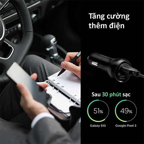 Cốc sạc xe hơi Spigen STEADIBOOST 1USB 1Type-C 27W PD3.0/QC3.0 000CP25597 - Hàng chính hãng