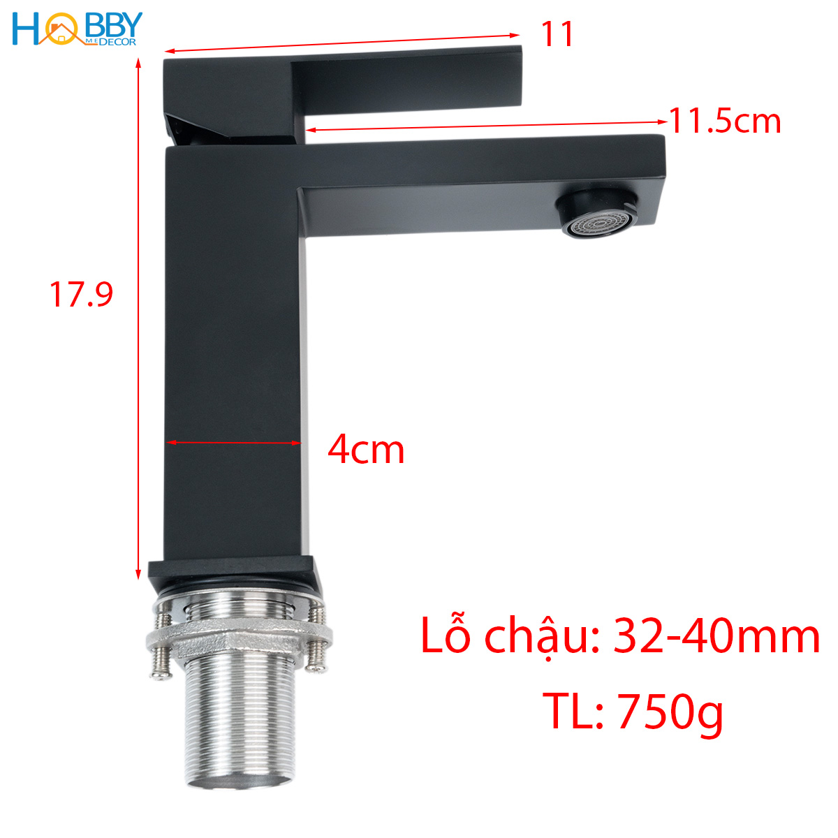 Vòi rửa mặt lavabo nóng lạnh inox 304 sơn đen Hobby Home Decor VRM5D
