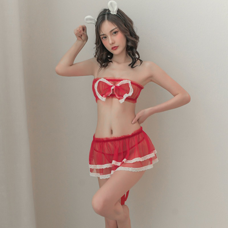 Đồ ngủ nữ cosplay áo bra phối quần váy xuyên thấu sexy P77 - đầm ngủ cosplay cài tóc - Bộ ngủ cosplay sexy gợi cảm