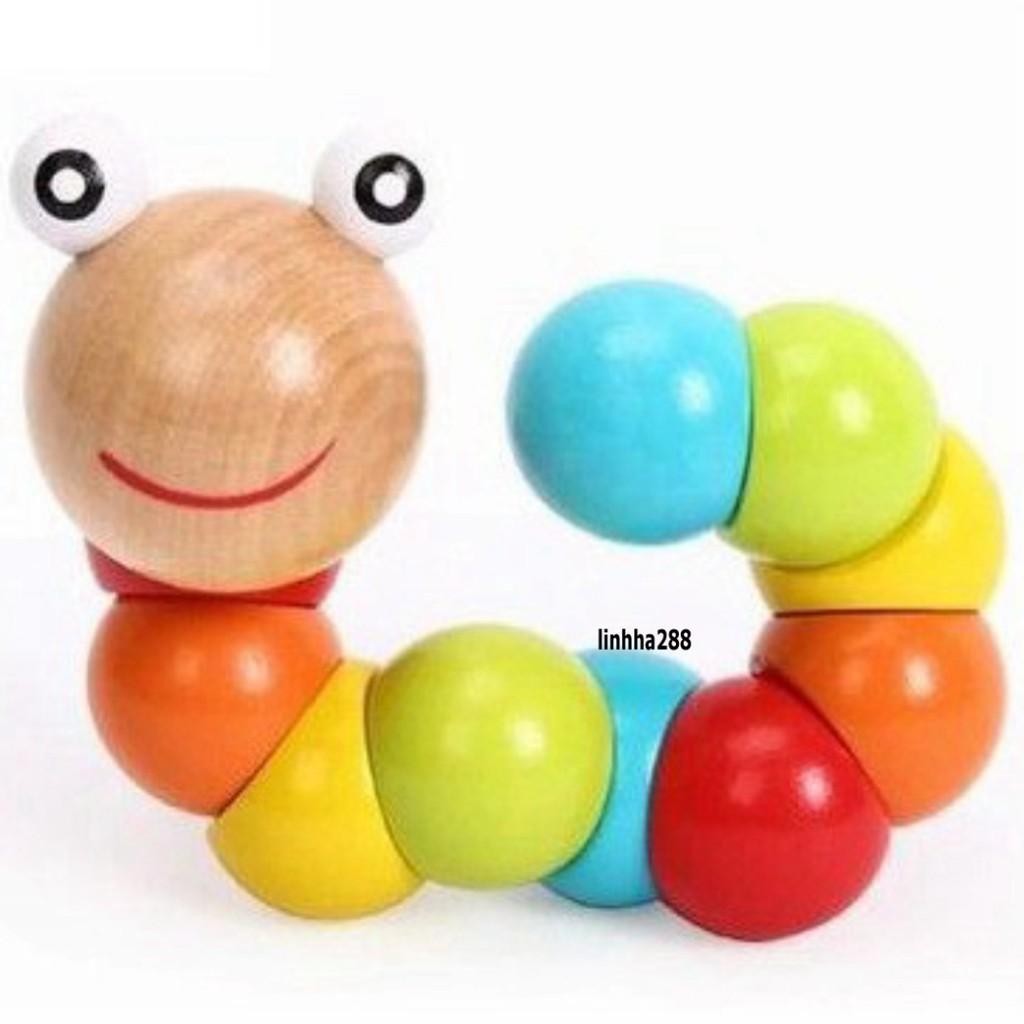 Đồ chơi con sâu gỗ uốn dẻo nhiều màu sắc đáng yêu cho bé