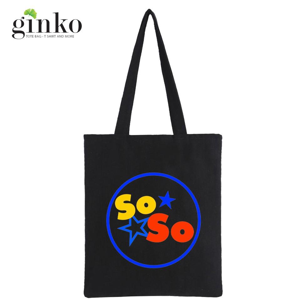 Túi Tote Vải Canvas Ginko kiểu basic có dây kéo khóa miệng túi đựng vừa laptop 14 inch và nhiều đồ dùng khác Kéo Phong Cách ulzzang Hàn Quốc In Hình So so B36