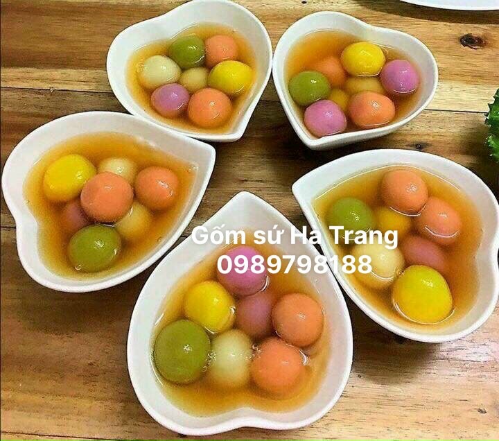 Bộ 5 bát tim lượn gốm sứ Bát Tràng cao cấp