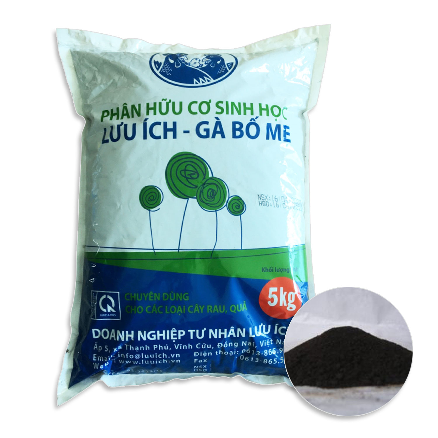 Phân hữu cơ sinh học Lưu Ích - Gà Bố Mẹ ( Dạng bột)(Túi 5Kg)