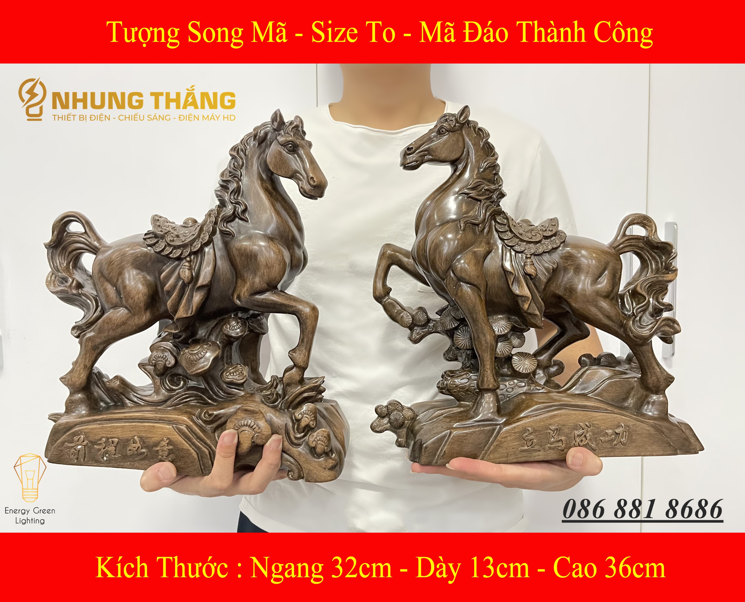 Tượng Song Mã Size To - Đem Lại Tài Lộc , May Mắn , Bình An Và Thành Công - Có Video