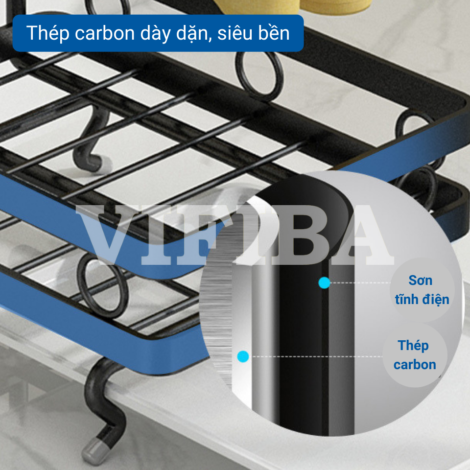 Giá Kệ Để Đồ Dùng Rửa Chén Bát Nhà Bếp VIFIBA, Kệ Ráo Nước Bằng Thép Carbon Không Gỉ Chính Hãng