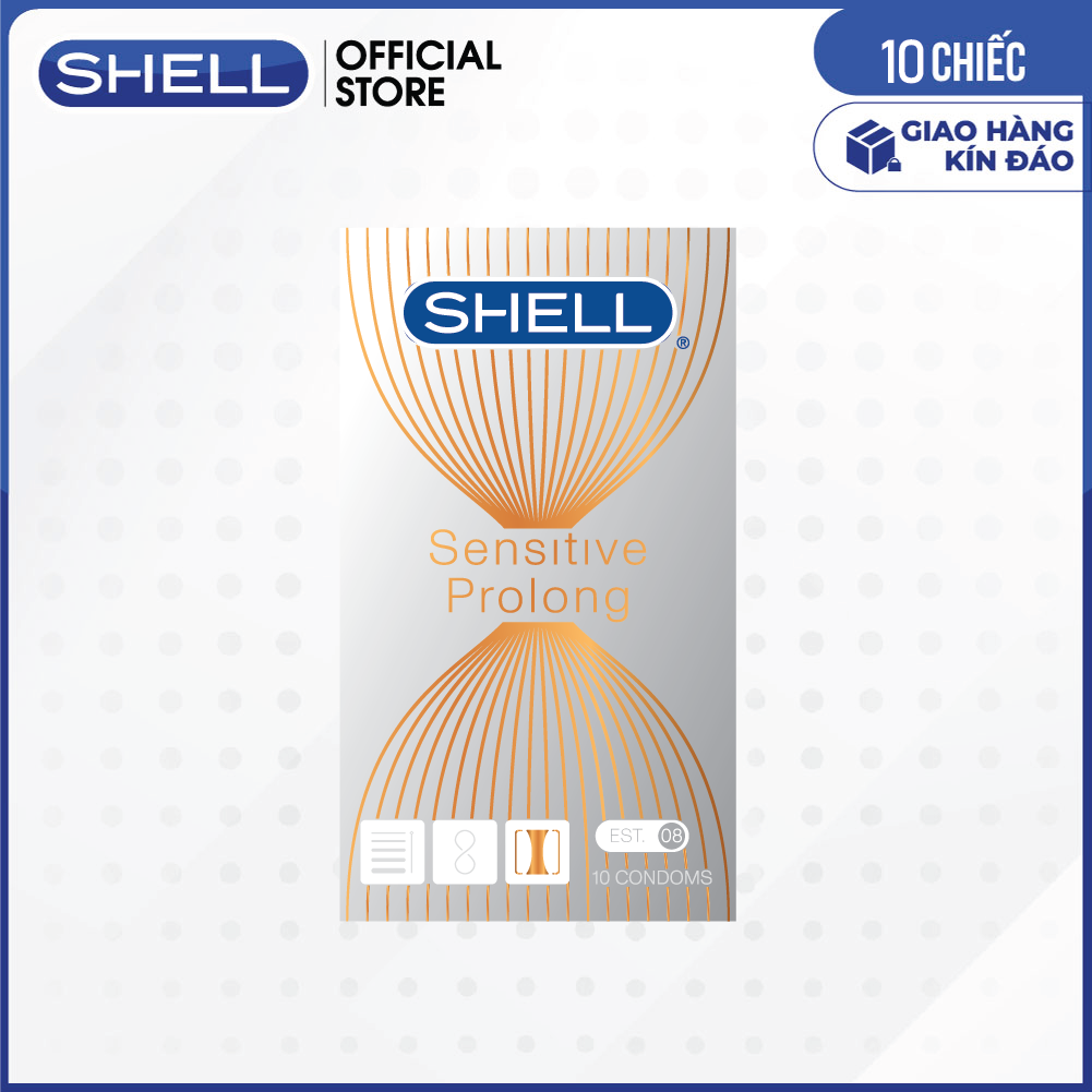 Bao cao su Shell Sensitive Prolong - Siêu mỏng 0.03mm, kéo dài thời gian - Hộp 10 cái | SHELL CHÍNH HÃNG