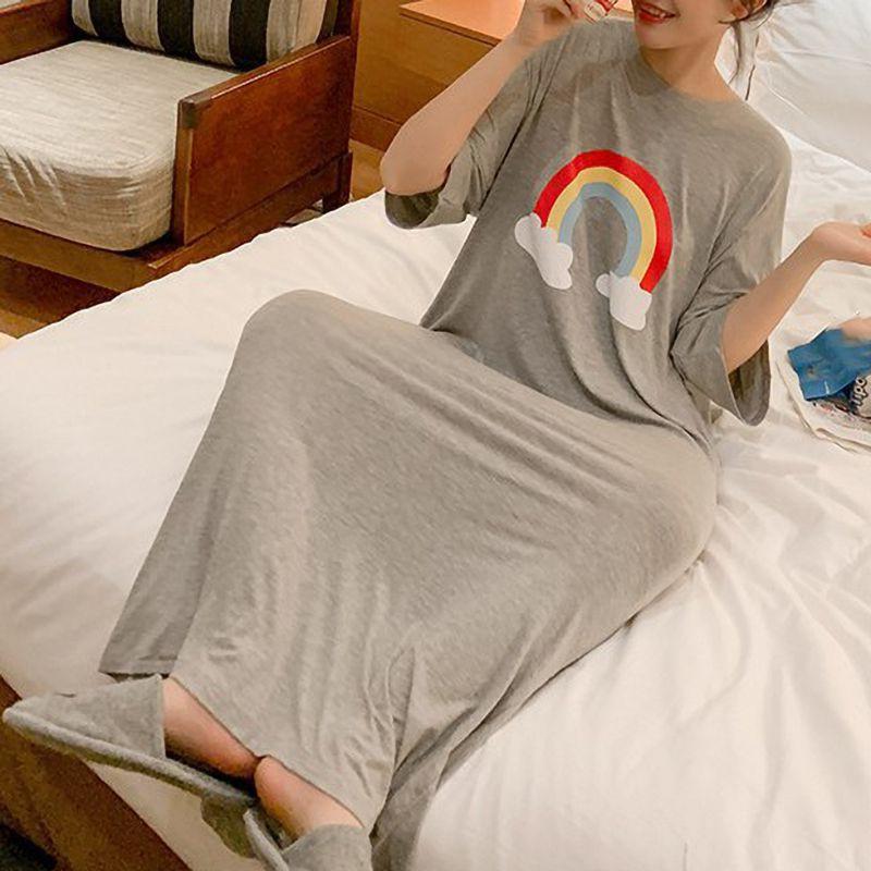 Đầm Ngủ Ngắn Tay Dáng Rộng Thời Trang Mùa Hè Thoải Mái Cho Nữ