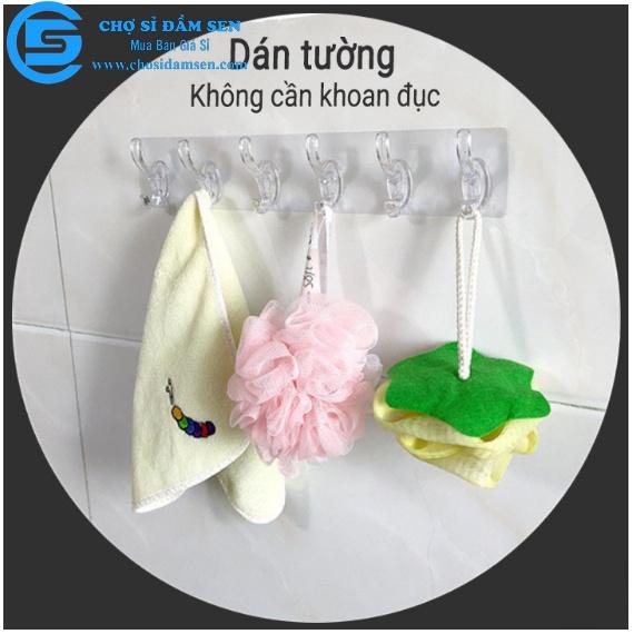 Móc dán tường, thanh 6 móc treo đồ dán tường nhà tắm nhà bếp siêu dính siêu chịu lực