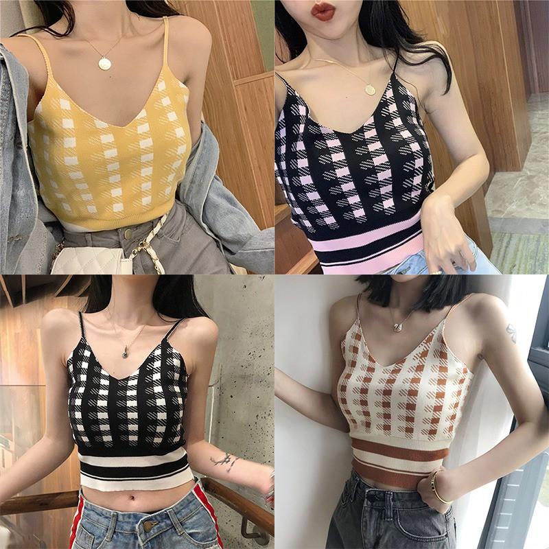Áo dệt kim nữ cổ chữ V sát nách gợi cảm