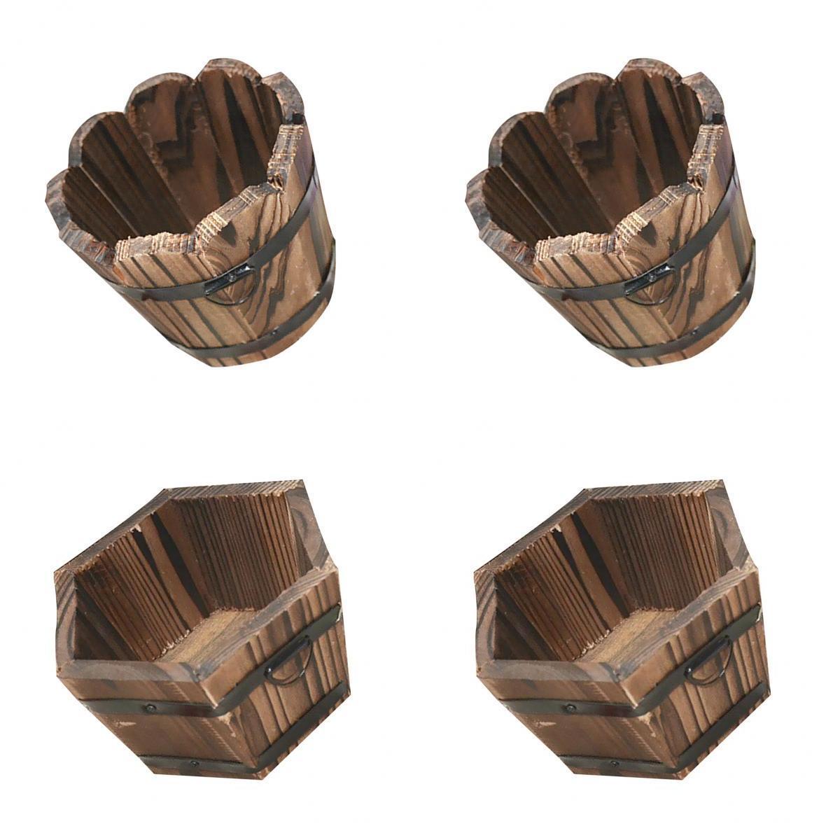 4 Piece Rustic Wooden Bucket Pot Bed Home Garden Yard Decor Art Ornament