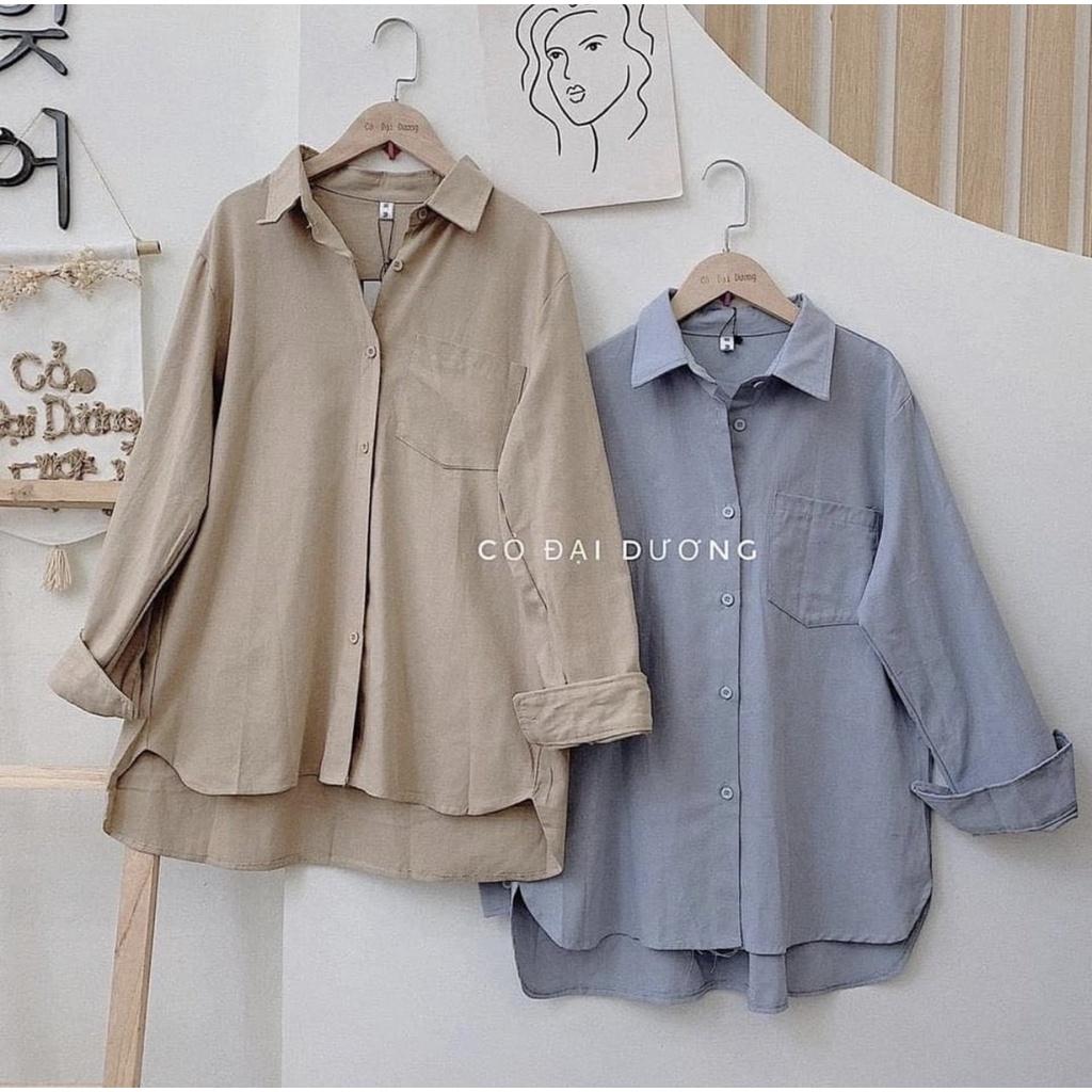 Áo sơ mi đũi tay dài 3 màu trắng xanh be học sinh sinh viên công sở Thời trang Nữ MTShop Vinh