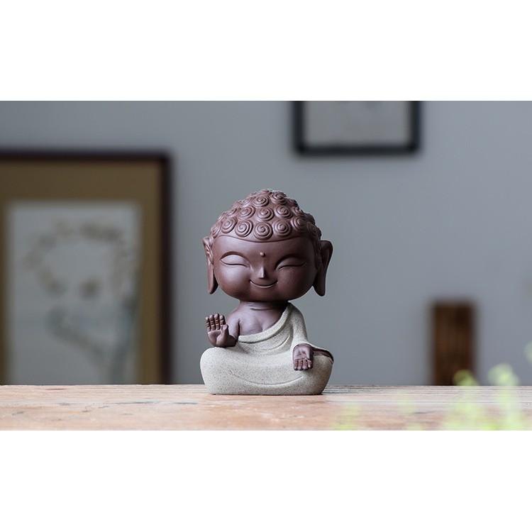 Tượng Như lai mini nhiều màu bằng gốm tử sa cao cấp, tượng gốm trang trí khay trà, bàn làm việc
