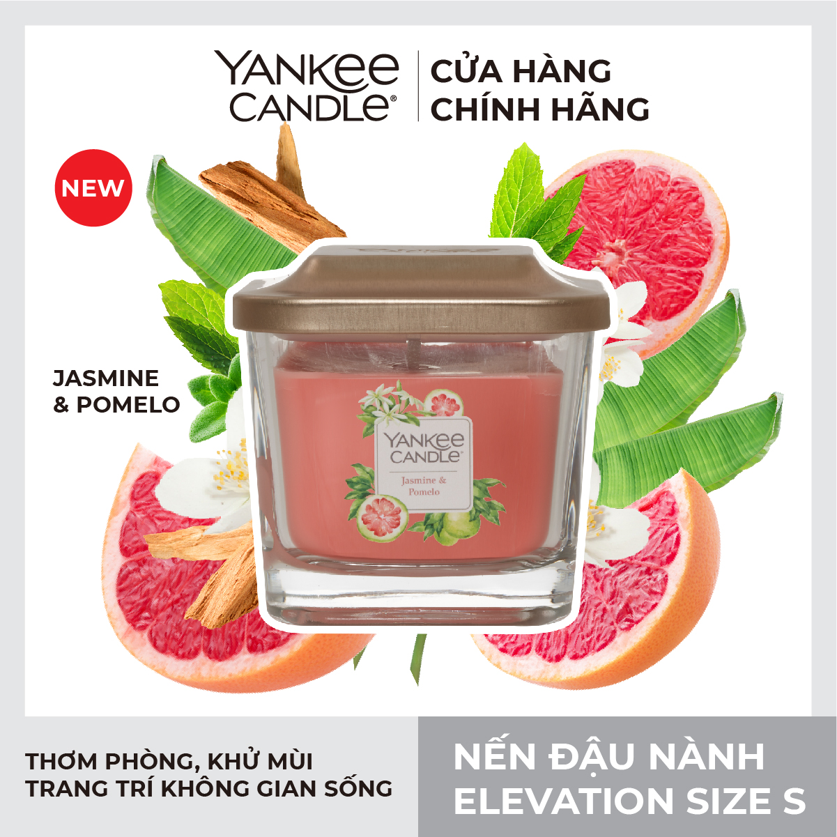 Nến ly vuông Elevation Yankee Candle size S - Jasmine &amp; Pomelo (96g)