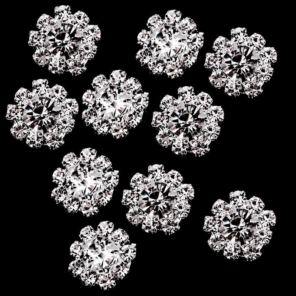 5-8pack 10 Pieces Rhinestone Flower Sewing Buttons DIY Crafts 16mm Silver