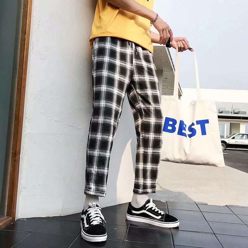 Quần dài nam sọc caro phối màu tương phản phong cách hip hop đường phố trẻ trung