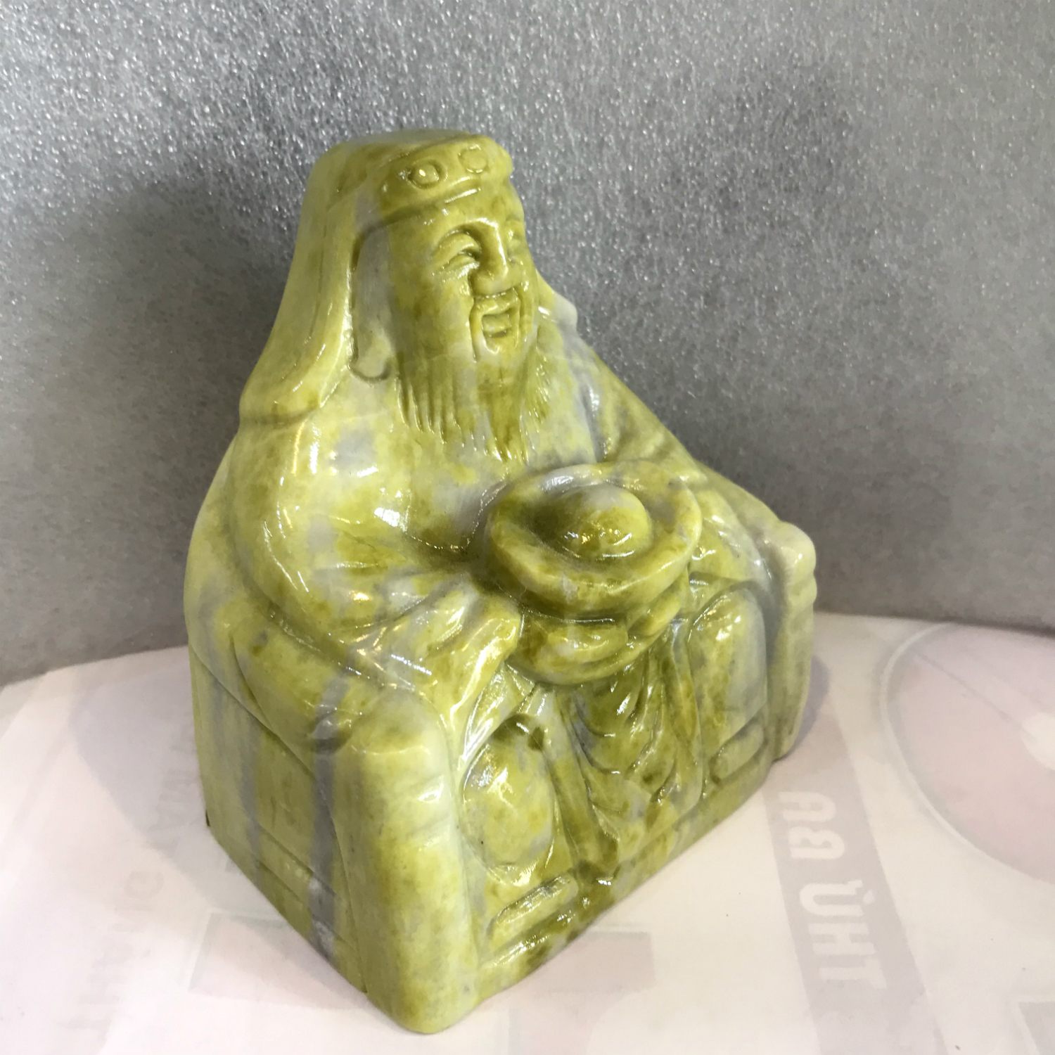 Tượng thần tài thổ địa đá tự nhiên xanh chất ngọc serpentine đá việt nam
