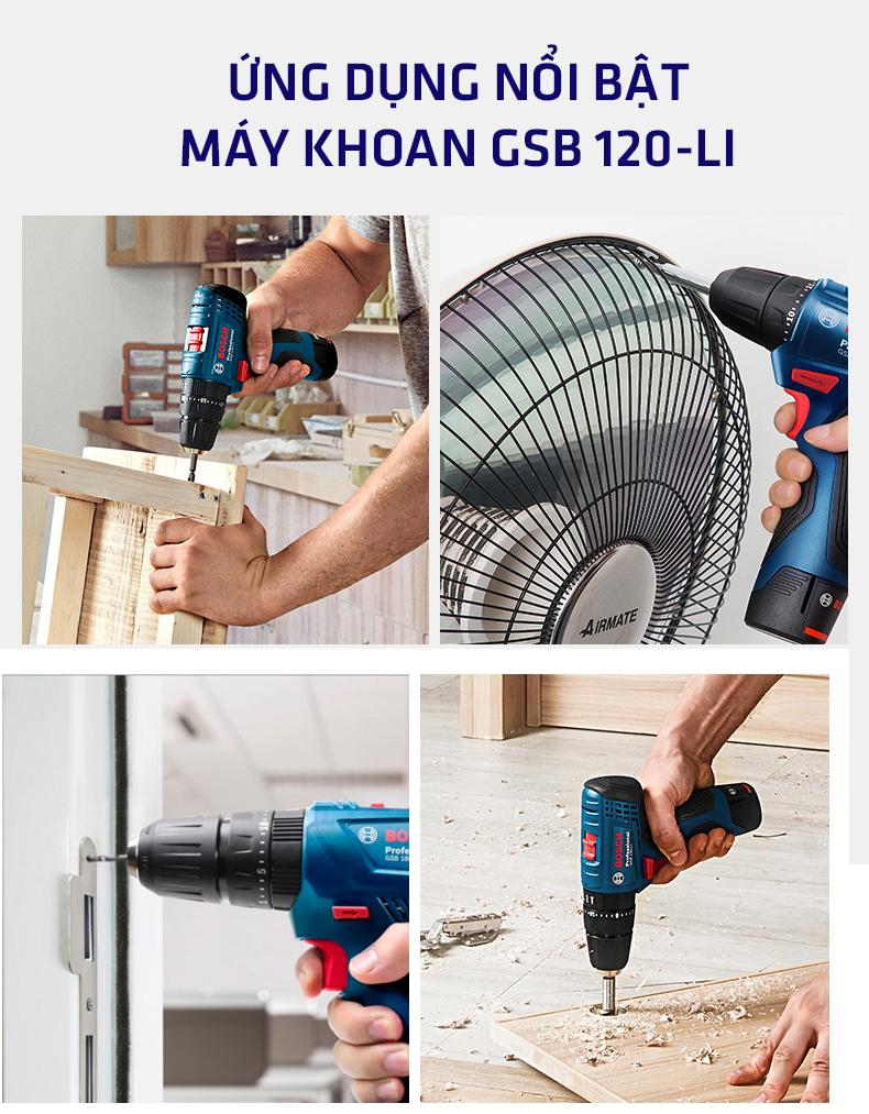 Hình ảnh Máy khoan pin Bosch GSB 120-LI (1 pin 12V 2AH + 1 sạc + bộ mũi khoan ) - Hàng chính hãng