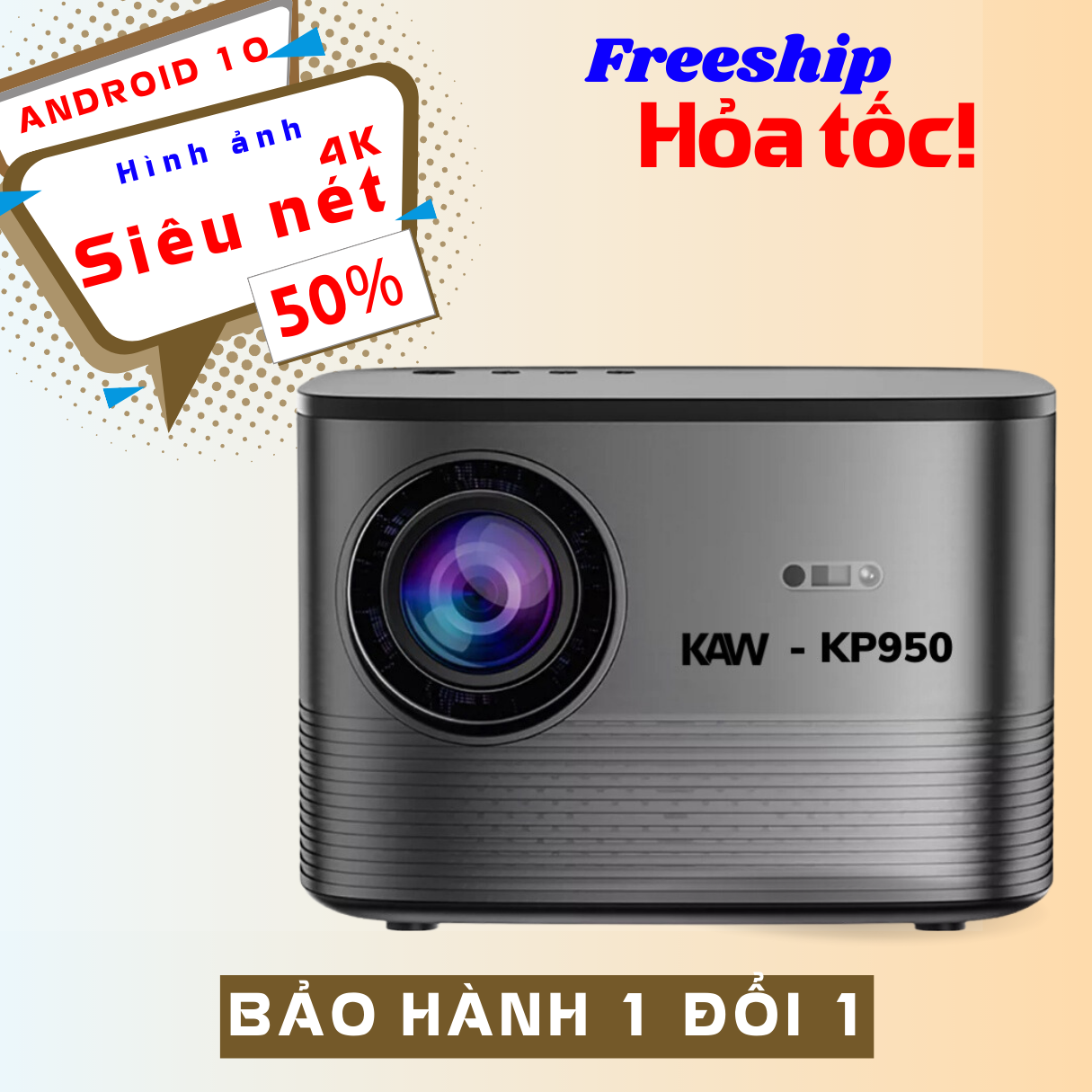 Máy Chiếu Mini gia đình, văn phòng, quán KAW KP950 hình ảnh 4K Xem phim bóng đá