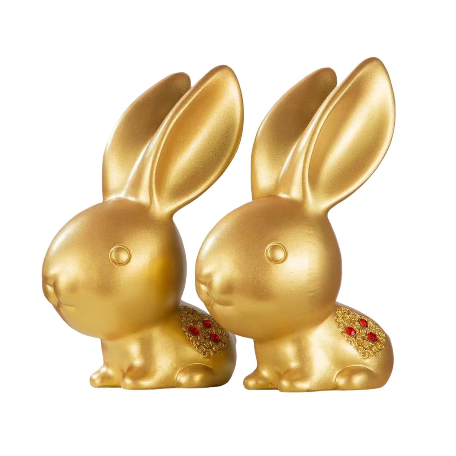 2Pcs Resin Rabbit Statue Home Decor Tabletop Office Handcrafts Ornaments