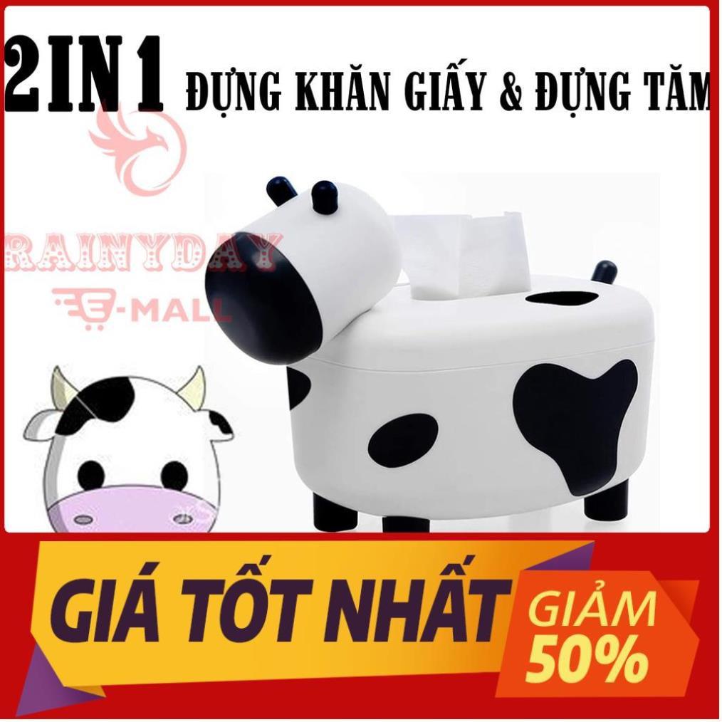 Hộp đựng khăn giấy ăn đa năng có hũ lọ tăm rút tiện lợi để bàn nhựa đẹp hình thú xinh bò sữa dễ thương