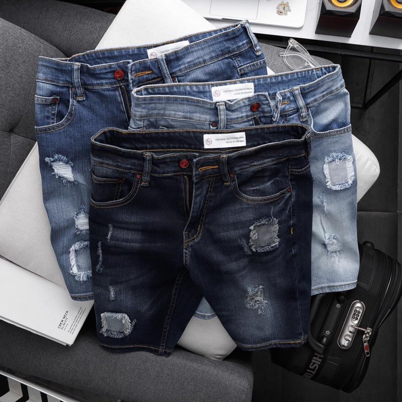 Quần short jean nam VNXK cao cấp jean co giãn ôm dáng