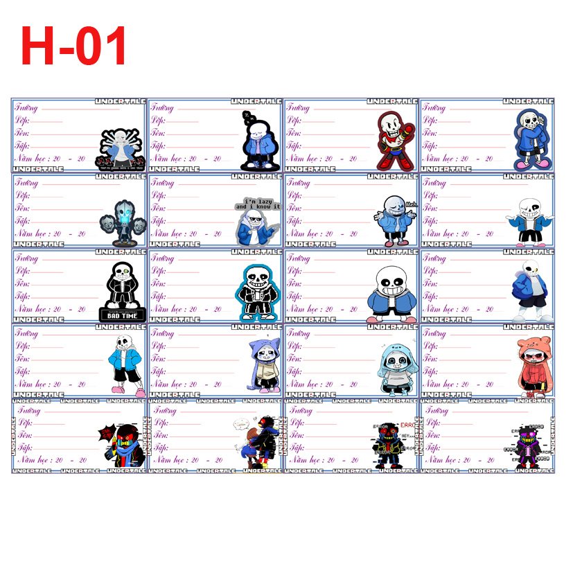 set 40 Nhãn vở Sans Undertale