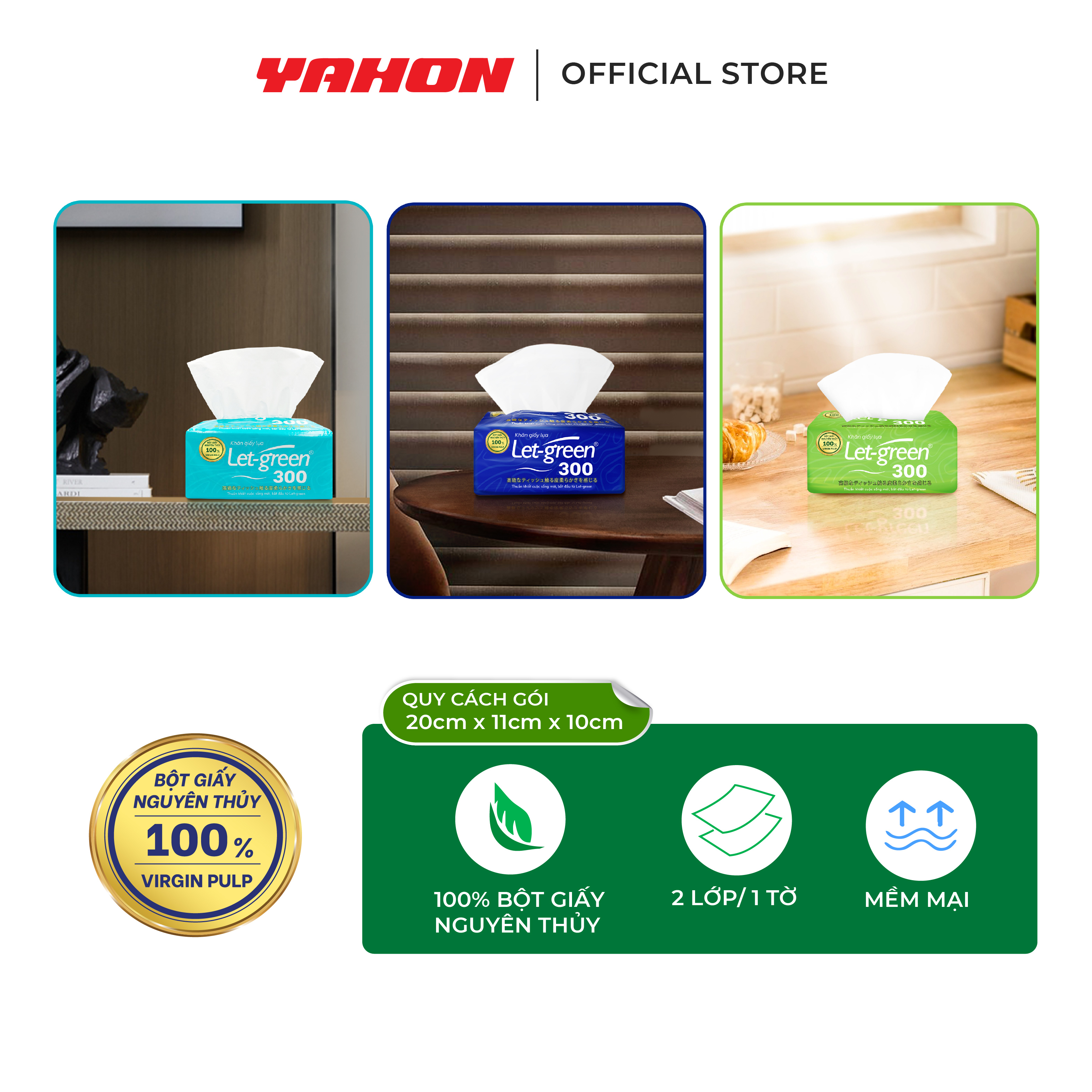 Combo Bao Khăn Giấy Lụa LET-GREEN, 300 Tờ/Bao (màu ngẫu nhiên)