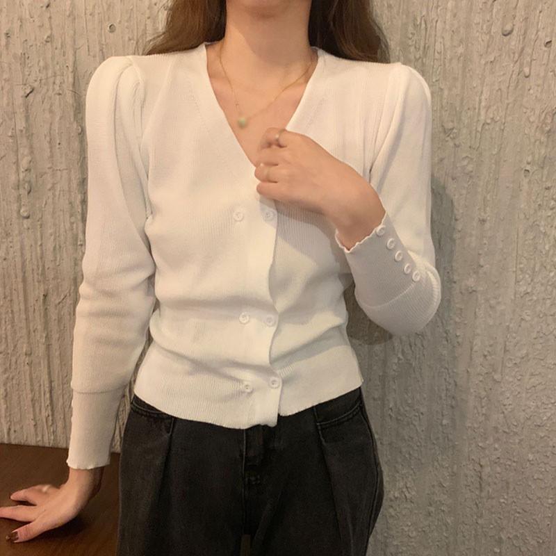 Áo cardigan dáng ôm cổ chữ V thanh lịch cho nữ