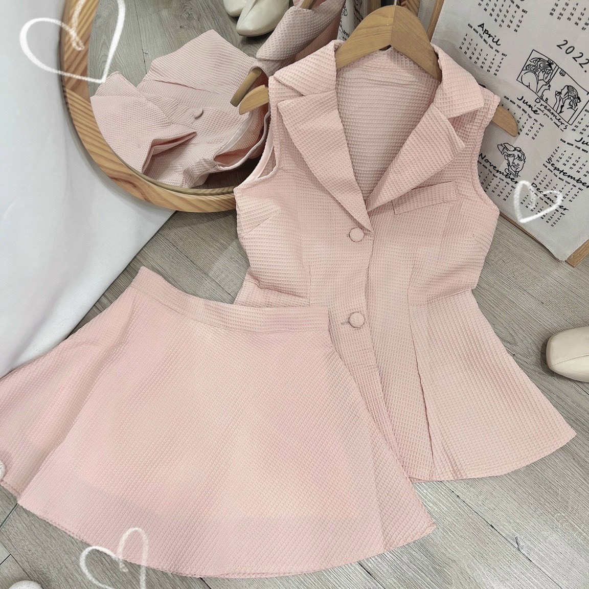 Set vest xốp hồng