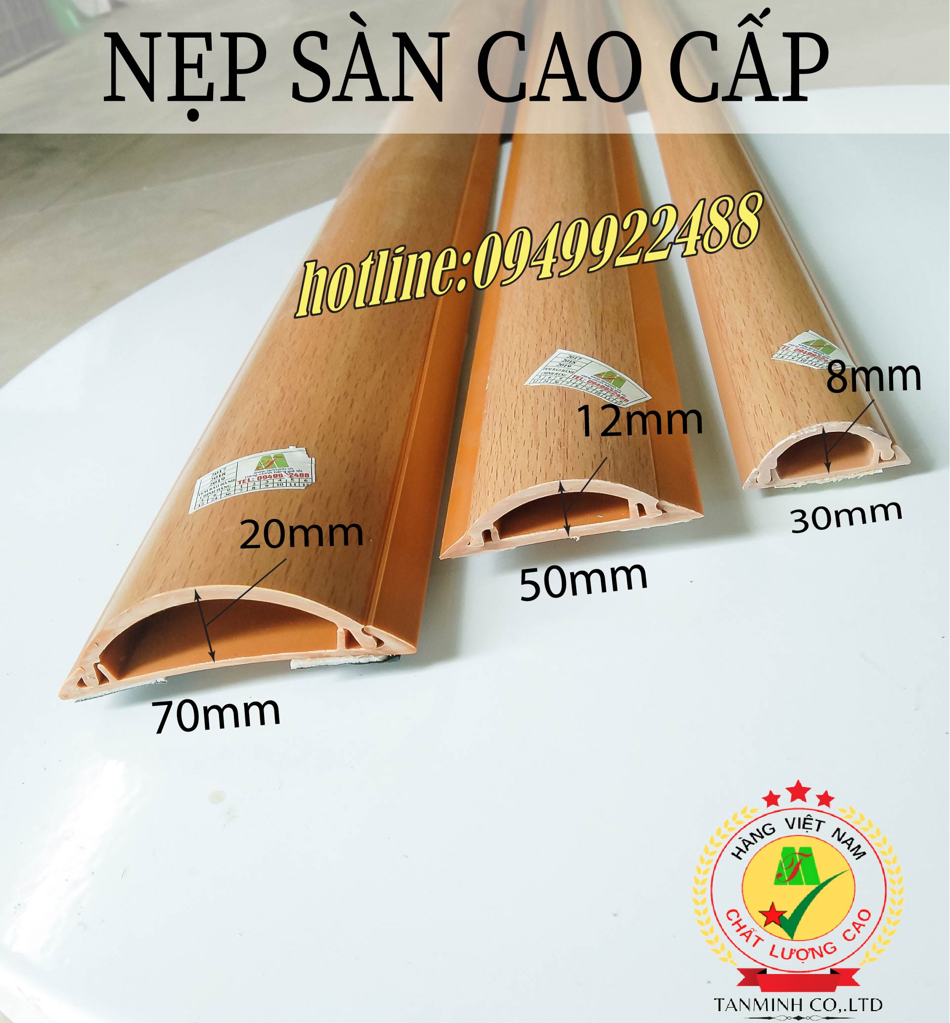 Nẹp sàn bán nguyệt họa tiết vân gỗ D50 (50mm)