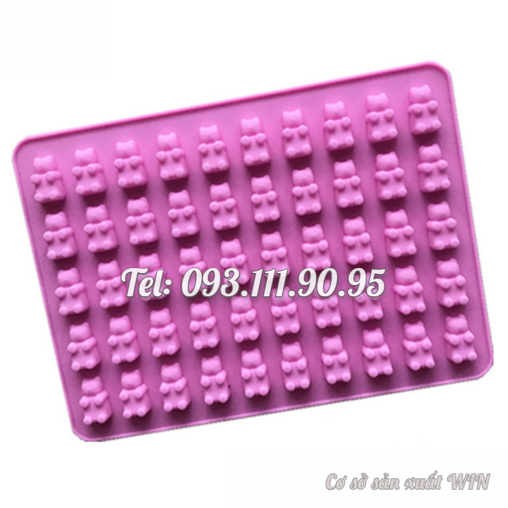 Khuôn silicon làm rau câu, kẹo dẻo chip chip, socola 50 gấu con – Mã số 1222