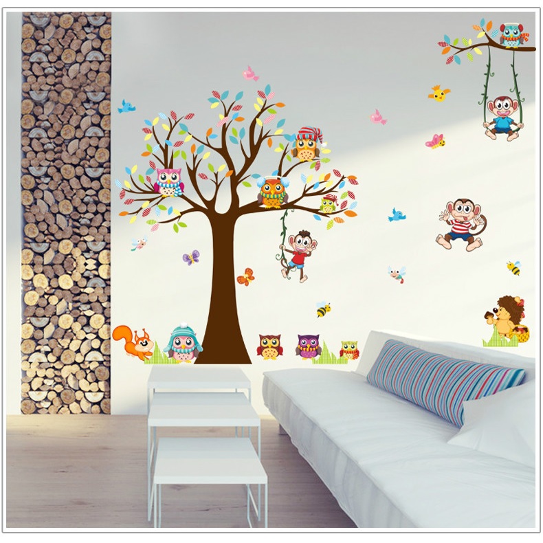 Decal dán tường tranh dán trang trí phòng bé yêu hình các con vật dễ thương, ngộ nghĩnh vừa học vừa chơi DB085