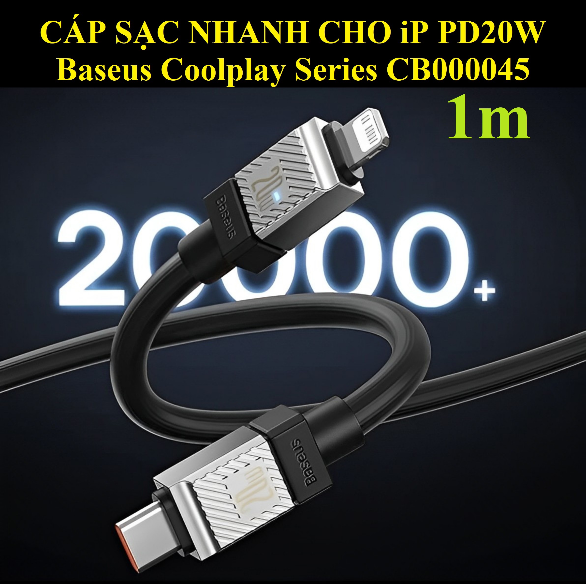 Cáp sạc nhanh cho iP PD20W đèn LED dây TPE dẻo siêu bền Baseus Coolplay Series CB000045 _ Hàng chính hãng