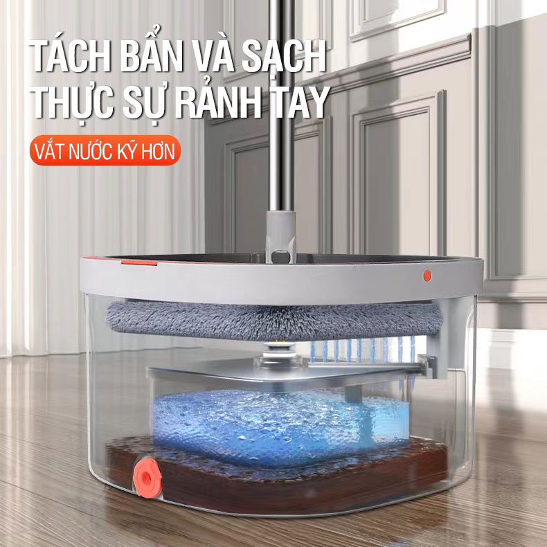Bộ Cây Lau Nhà Tách Nước Bẩn KITIMOP N08 PRO - Thùng Lau Nhà Tự Vắt Thông Minh, Chổi Lau Nhà 360 Độ, Lau Sàn Làm Sạch
