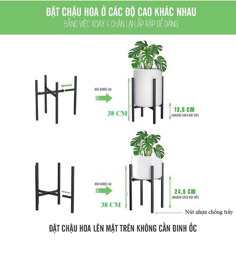 Đế đôn chậu cây thông minh bằng sắt sơn tĩnh điện, có thể thay đổi chiều rộng và chiều cao của đôn