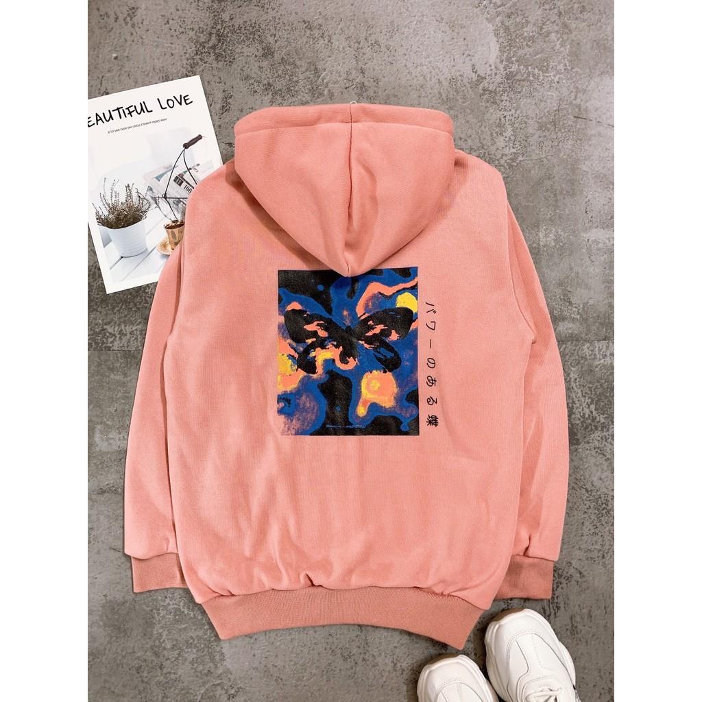 Áo hoodie bướm Poxffee unisex form rộng có dây kéo chất nỉ bông chống nắng tốt SmileZ