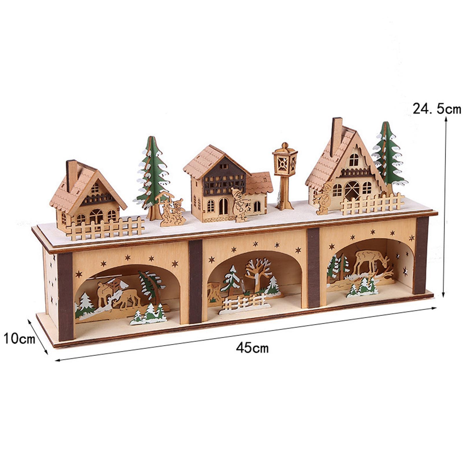 Wooden House Warm White Building Set Landscape Decor for Party Ornament Style A