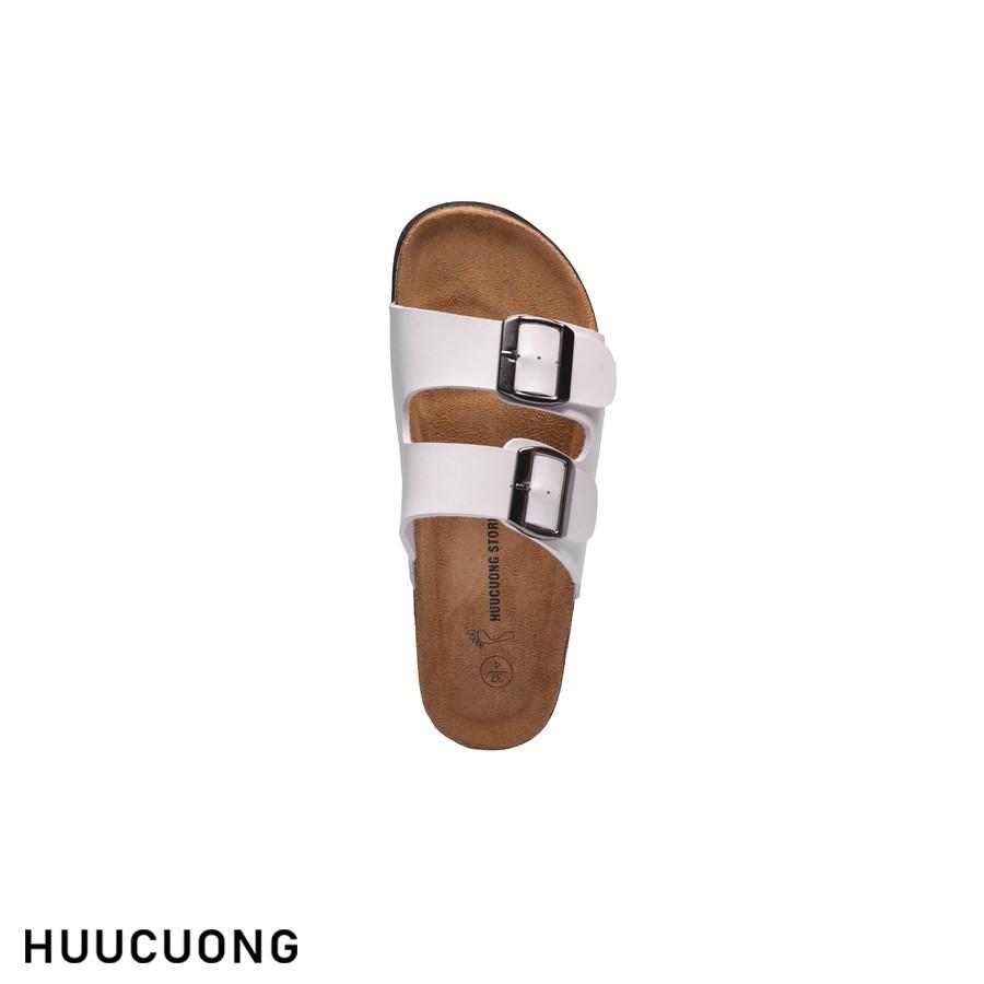 Dép nữ HuuCuong 2 khóa trắng đế trấu handmade