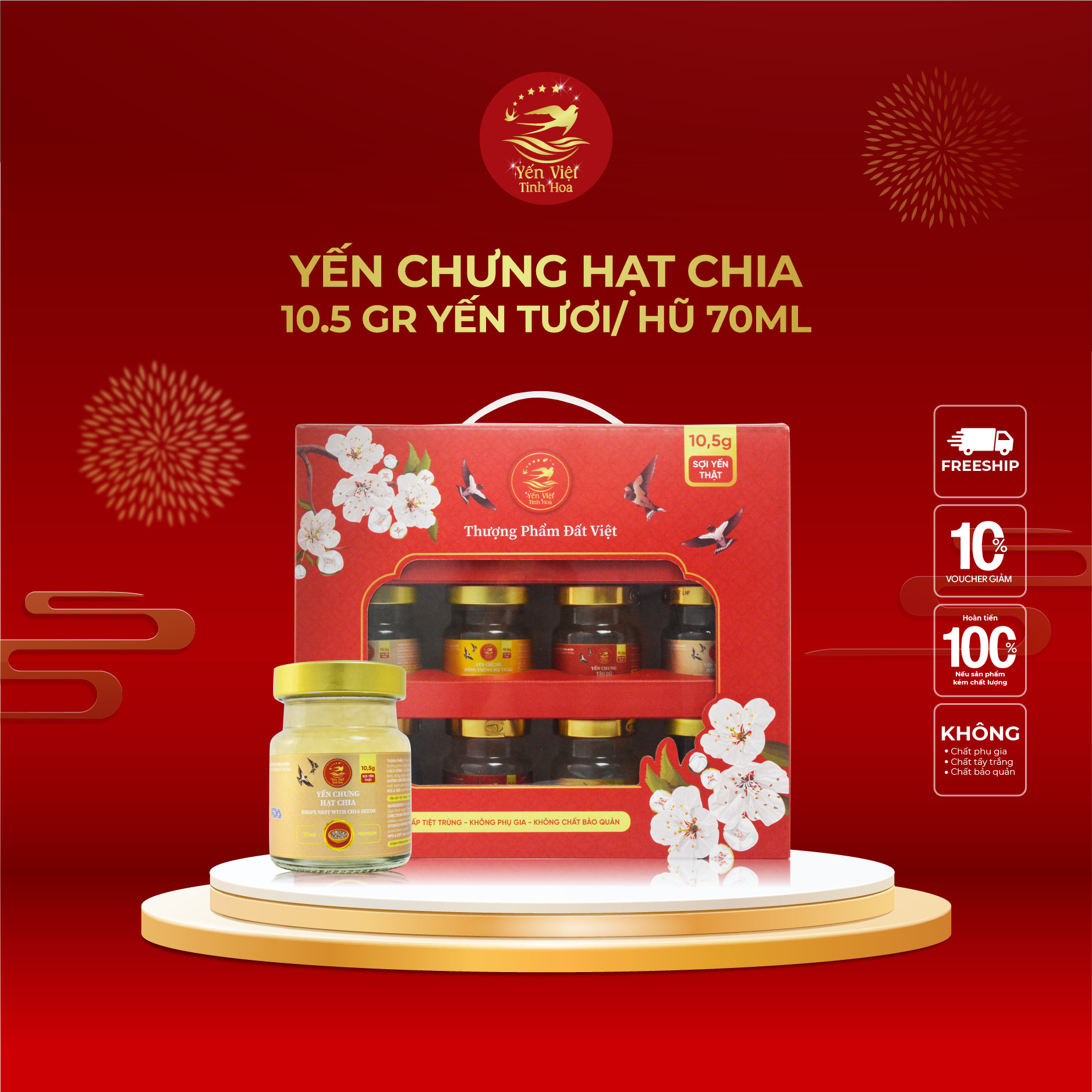 Yến Chưng Hạt Chia cao cấp 10,5 gram Yến Việt Tinh Hoa - Cải thiện hệ miễn dịch - Tăng sức đề kháng - Hàng chính hãng