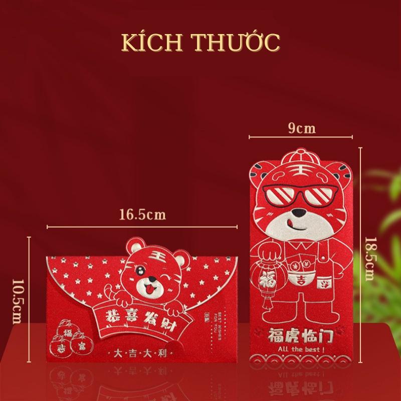 Lì xì Tết 2022 Nhâm Dần độc lạ – Set 4 cái hình chú hổ đỏ may mắn, cực kỳ cute đáng yêu quà tặng chúc mừng năm mới