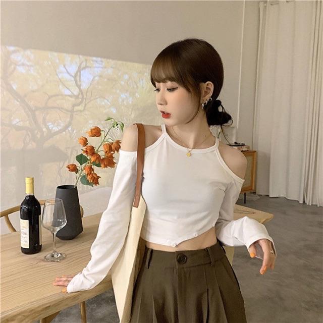Áo croptop cổ yếm hở vai cá tính