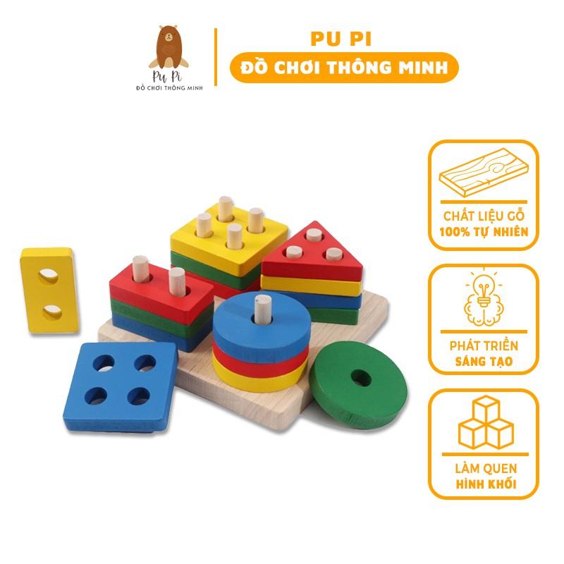 Đồ Chơi Thả Hình 4 Trụ Cho Bé Bằng Gỗ Giúp Bé Rèn Luyện Tư Duy Logic