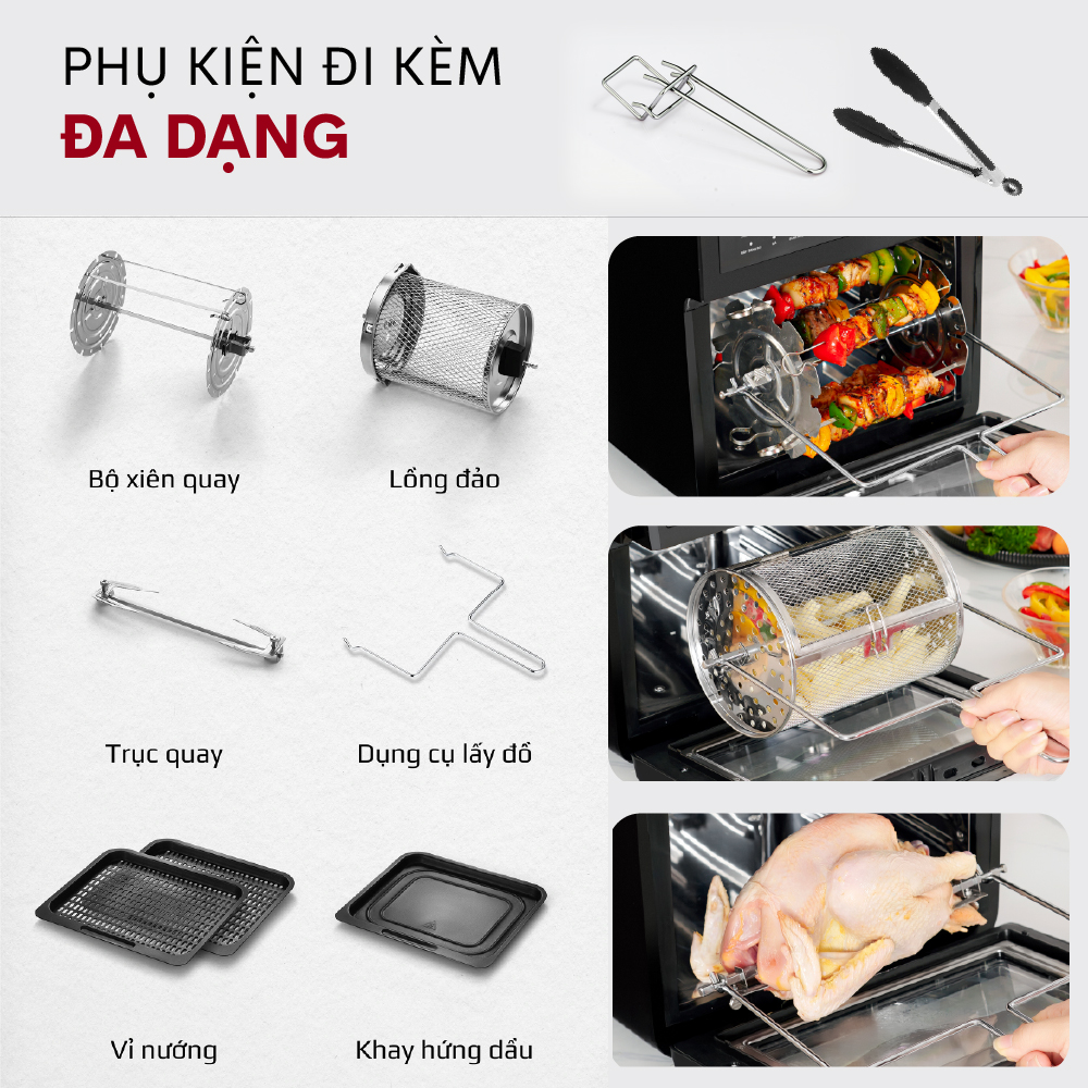 Nồi chiên không dầu 12L điện tử Nhật Bản FUJIHOME tự ngắt (kèm đủ 7 món phụ kiện), Lò chiên không khí không hơi nước 12 lít air fryer - Hàng Nhập Khẩu